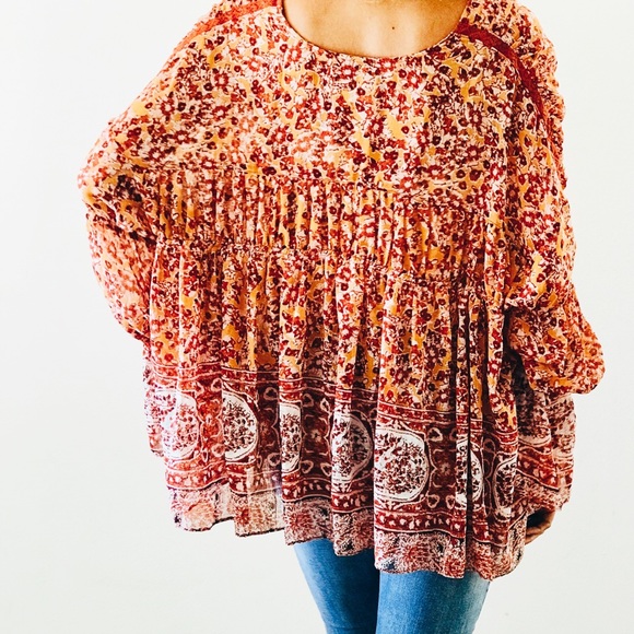NWT Free People Printed Lorraine tiered kimono top - Picture 6 of 7